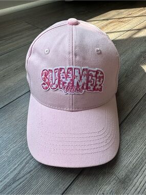 NWT Handmade “Summer Vibes” Pink Embroidered Baseball Cap | Coastal Cute Hat